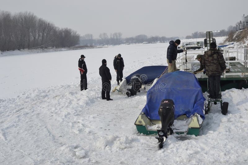 Boats in ice on the river Borcea 2