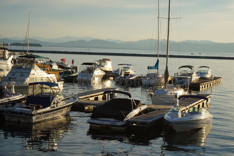 Boats on Lake Champlain in Burlington Vermont at Sunset Stock Image Image of distance, lake