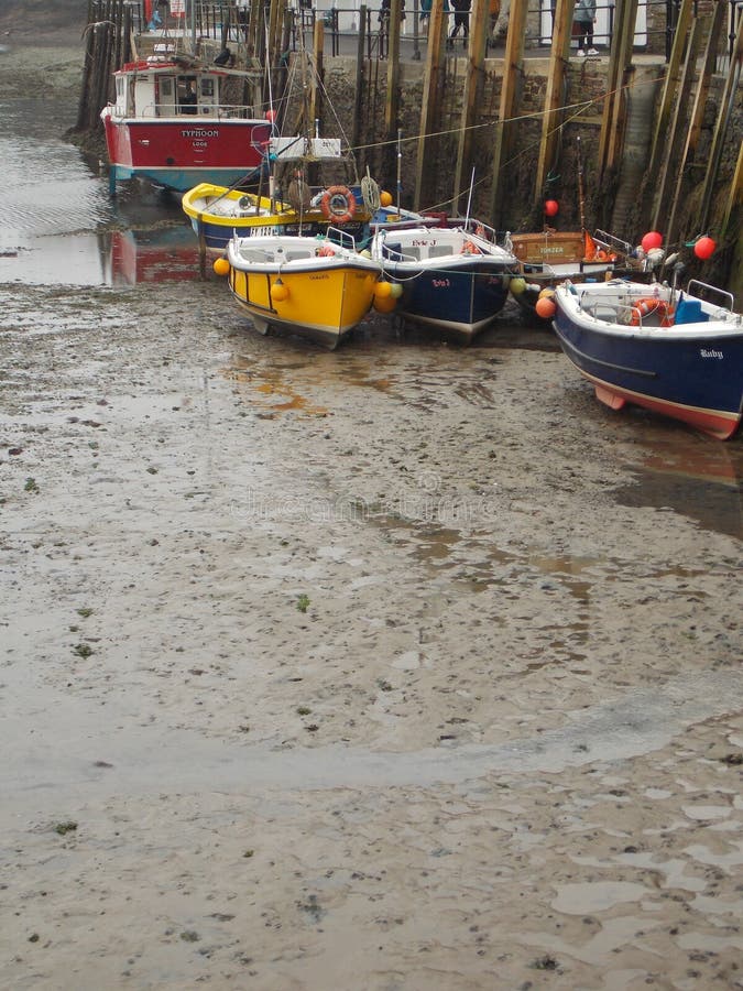 Boats at Low Tide Looe Harbour Editorial Stock Photo Image of