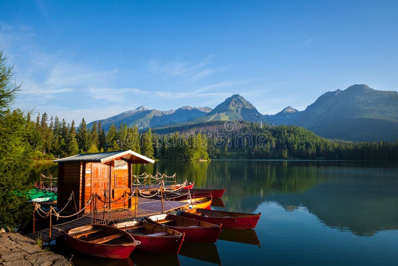 Boats on mountain lake in High Tatra