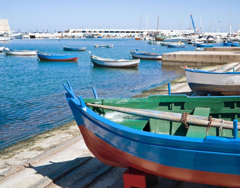 Boats at the old port of Bari. Apulia.