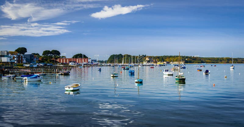 Boats in Poole Harbour in Dorset, looking out to Brownsea Island royalty free stock photography