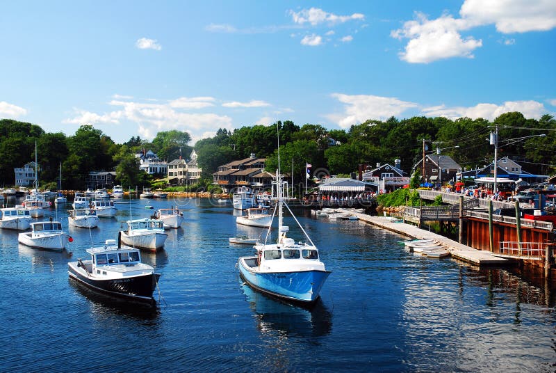 Boats populate the channel on a summer`s day at Perkins Cove in Ogunquit, Maine. Boats populate the channel on a summer`s day at Perkins Cove in Ogunquit, Maine