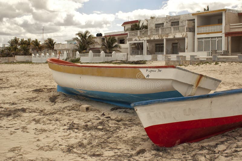 Boats on Progreso Beach in Mexico Stock Photo Image of nature