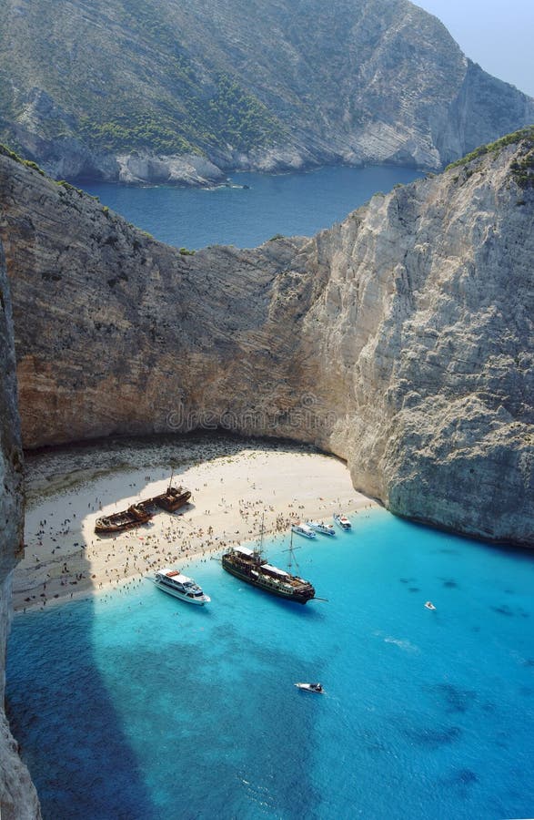 Boats and Shipwreck Beach at Zakynthos Island Stock Image Image of