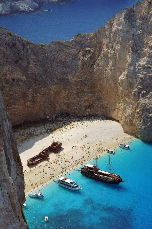 Boats and Shipwreck Beach at Zakynthos Island Stock Image Image of