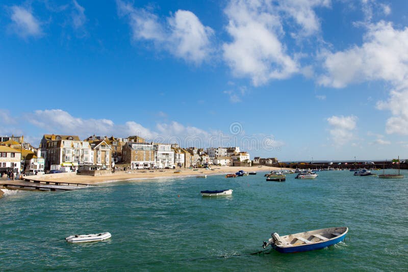 Boats in St Ives harbour Cornwall England on a calm summer day stock photography