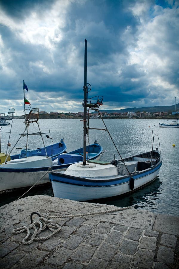 Boats in Tsarevo harbour, Bulgaria royalty free stock photography