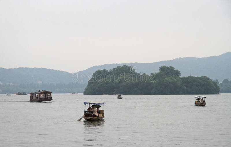 Boats on West lake in Hangzhou royalty free stock image Boats on West lake in Hangzhou royalty free stock image