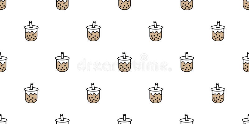 Boba tea seamless pattern vector bubble milk tea scarf isolated repeat wallpaper tile background illustration doodle design