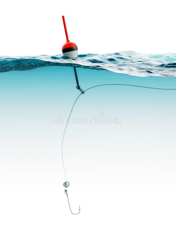 Bobber with Fishing Line and Hook Under Water Stock Illustration