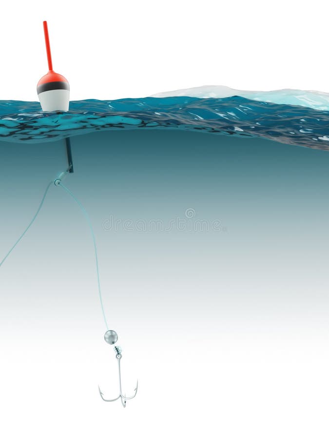 Bobber with Fishing Line and Hook Under Water Stock Illustration