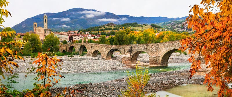 Bobbio - Beautiful Ancient Town with Impressive Roman Bridge, it Stock ...
