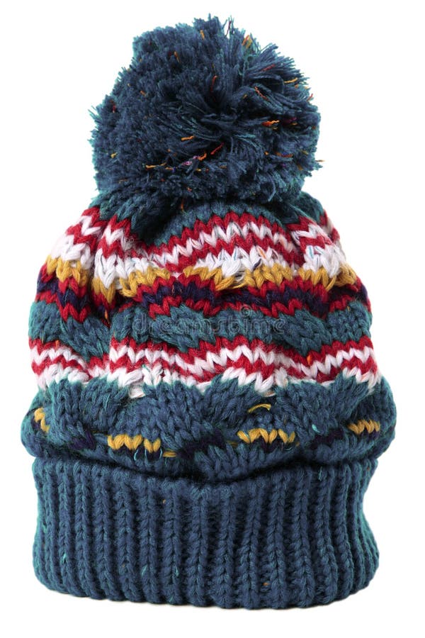 Bobble narciarski błękitny kapelusz odizolowywającego dzianiny białego tło zdjęcie stock Bobble narciarski błękitny kapelusz odizolowywającego dzianiny białego tło zdjęcie stock
