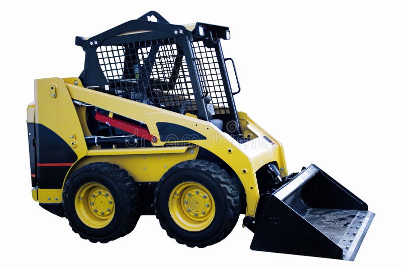 Bobcat Skid Loader. A yellow skid loader or bobcat construction equipment isolated on a white background Bobcat Skid Loader. A yellow skid loader or bobcat construction equipment isolated on a white background
