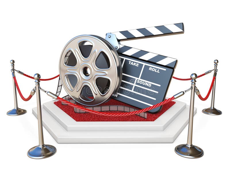 Bobina di film e bordo di valvola sul podio con tappeto rosso 3D illustrazione di stock Bobina di film e bordo di valvola sul podio con tappeto rosso 3D illustrazione di stock