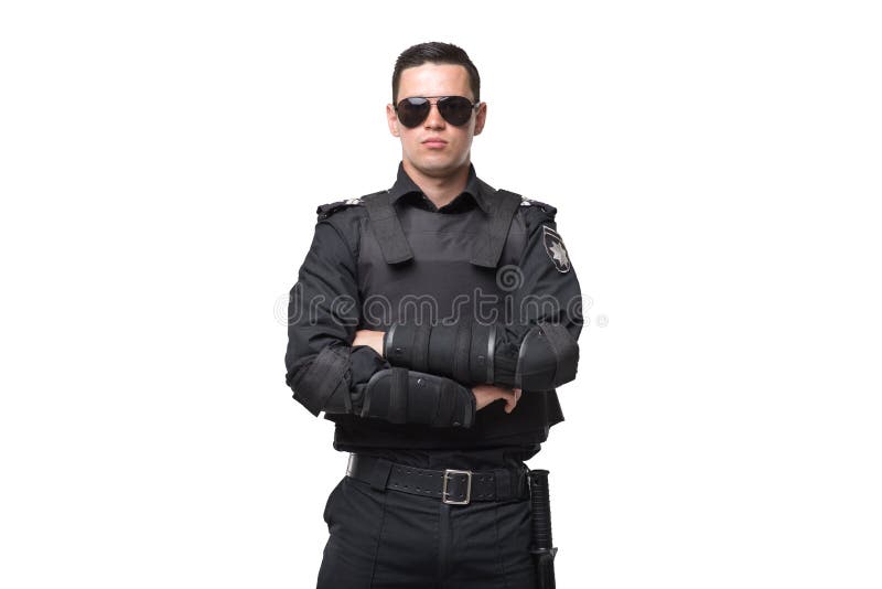 Bobina nos óculos de sol, uniforme de Seriuse com armadura imagens de stock Bobina nos óculos de sol, uniforme de Seriuse com armadura imagens de stock