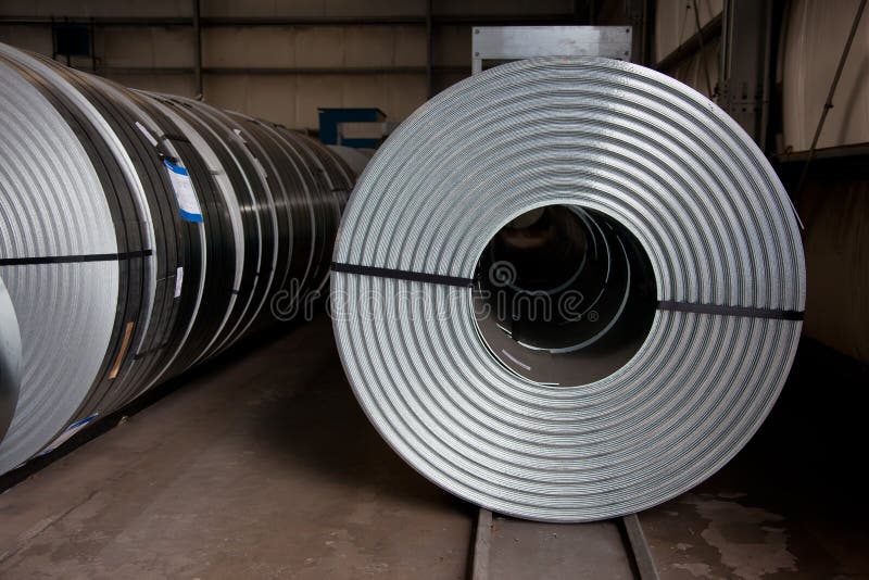 Rows of steel plate coils. Rows of steel plate coils