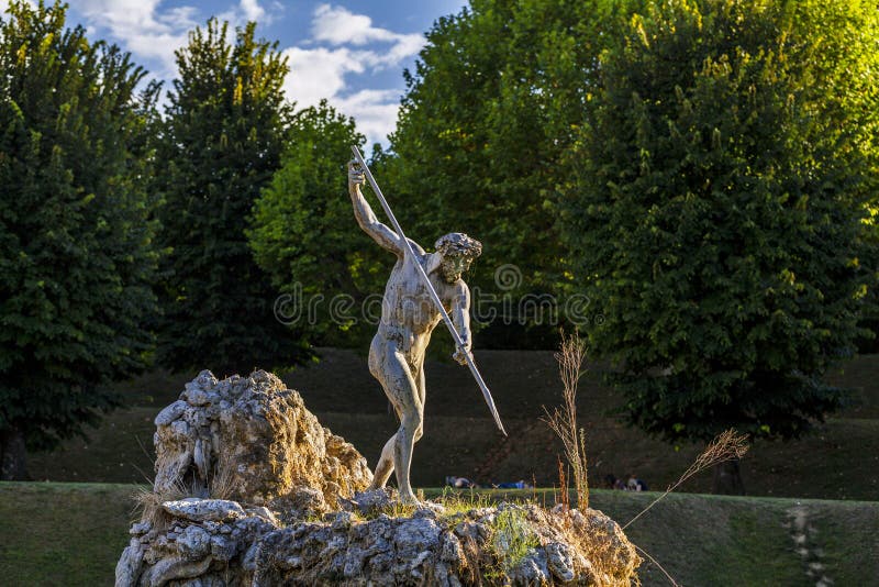 Boboli ogród w Florencja, Neptune fontanna Włochy fotografia stock Boboli ogród w Florencja, Neptune fontanna Włochy fotografia stock