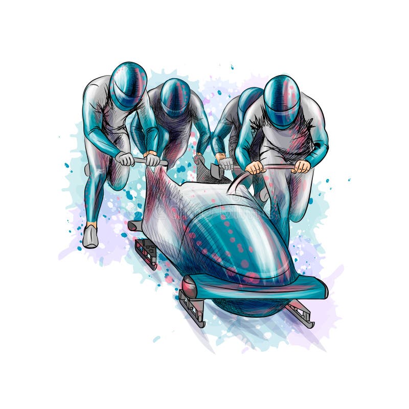 Bobsleigh για τέσσερις αθλητές από τον παφλασμό των watercolors Αθλητικός εξοπλισμός για τη φυλή bobsleigh ο αθλητισμός χιονιού σ ελεύθερη απεικόνιση δικαιώματος