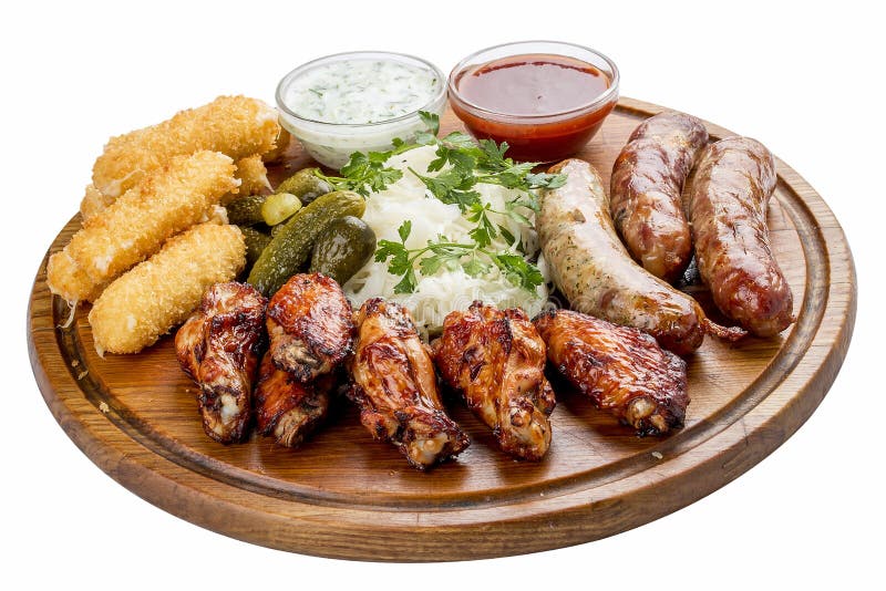 Bocados clasificados de la cerveza Palillos del queso, pepinos conservados en vinagre, salchichas asadas a la parrilla, chucrut, imagen de archivo Bocados clasificados de la cerveza Palillos del queso, pepinos conservados en vinagre, salchichas asadas a la parrilla, chucrut, imagen de archivo