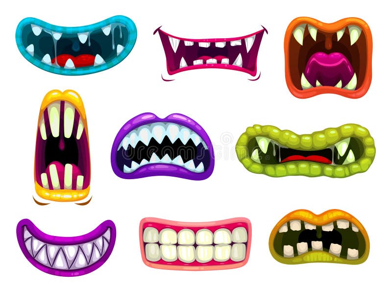 Bocas del monstruo con el sistema de los dientes afilados y de las lenguas