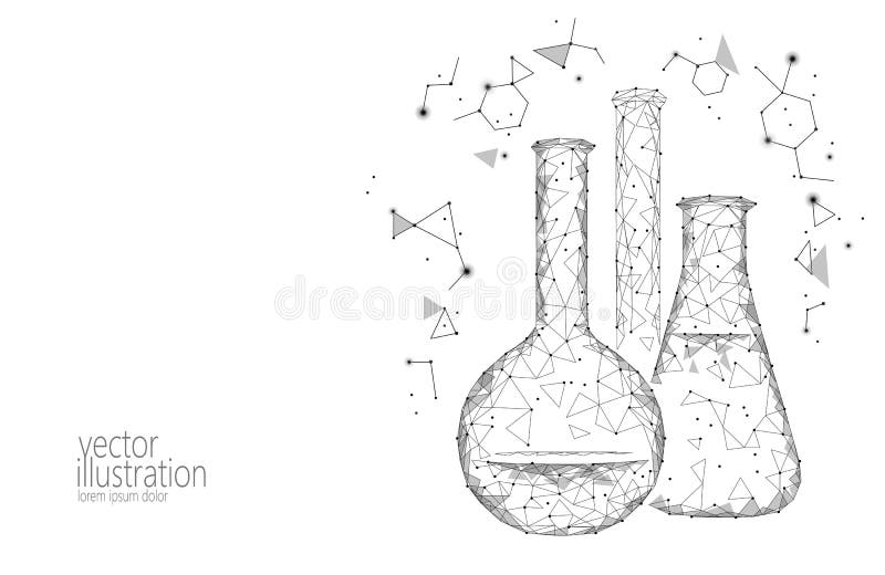Boccette di vetro chimiche di poli scienza bassa Ricerca astratta monocromatica poligonale di bianco grigio del triangolo dell'at illustrazione di stock Boccette di vetro chimiche di poli scienza bassa Ricerca astratta monocromatica poligonale di bianco grigio del triangolo dell'at illustrazione di stock