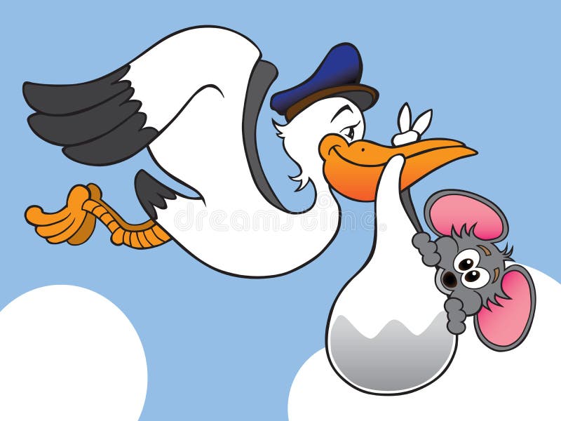 Bocian Z dziecko myszą ilustracji Bocian Z dziecko myszą ilustracji