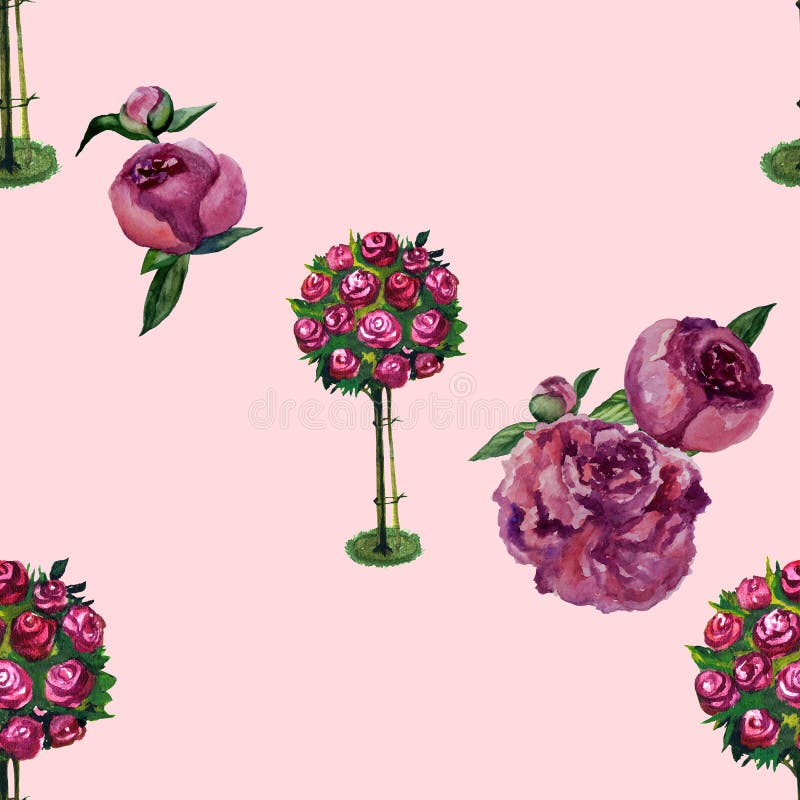 Bodembloemen van rozentuinen. Afbeelding van waterkleurflorale illustratie. Naadloos achtergrondpatroon. Structuur voor afdruk van vector illustratie Bodembloemen van rozentuinen. Afbeelding van waterkleurflorale illustratie. Naadloos achtergrondpatroon. Structuur voor afdruk van vector illustratie