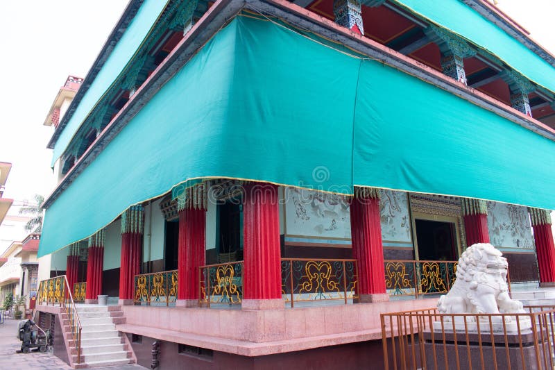 \'karma temple\', from angled view, a beautiful buddhist monastery showcases the life and teachings of lord buddha royalty free stock image