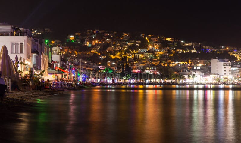 Bodrum Town at Night in Aegean Coast of Turkey
