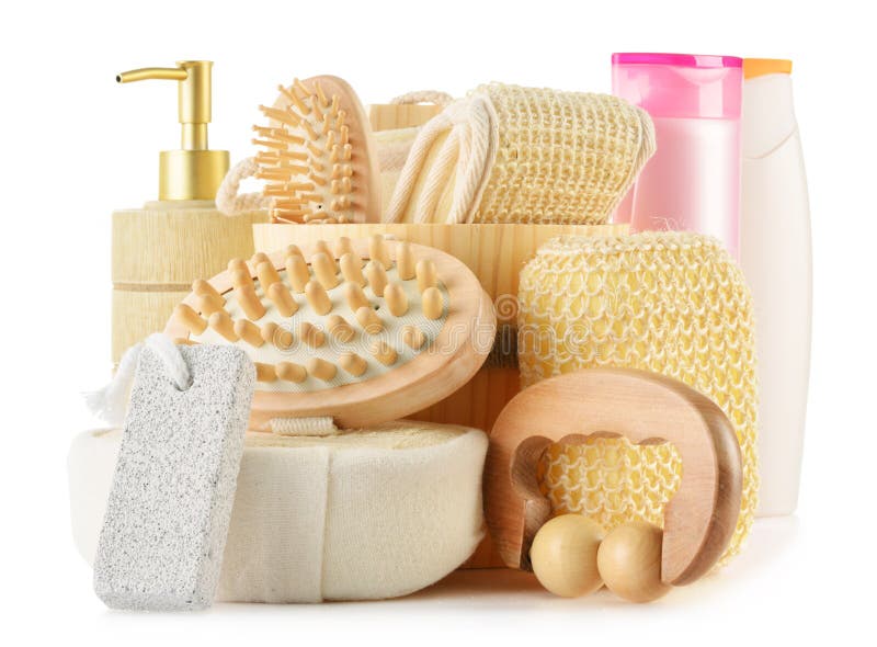 Body Care Accessories and Beauty Products on White Stock Photo Image