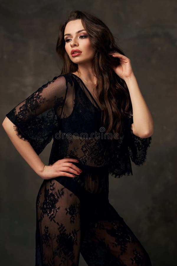 Fashion Portrait of Brunette Woman in Lace Clothes Stock Image - Image ...