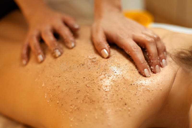 Body Scrub. Beautiful Blonde Gets a Salt Scrub Beauty Treatment