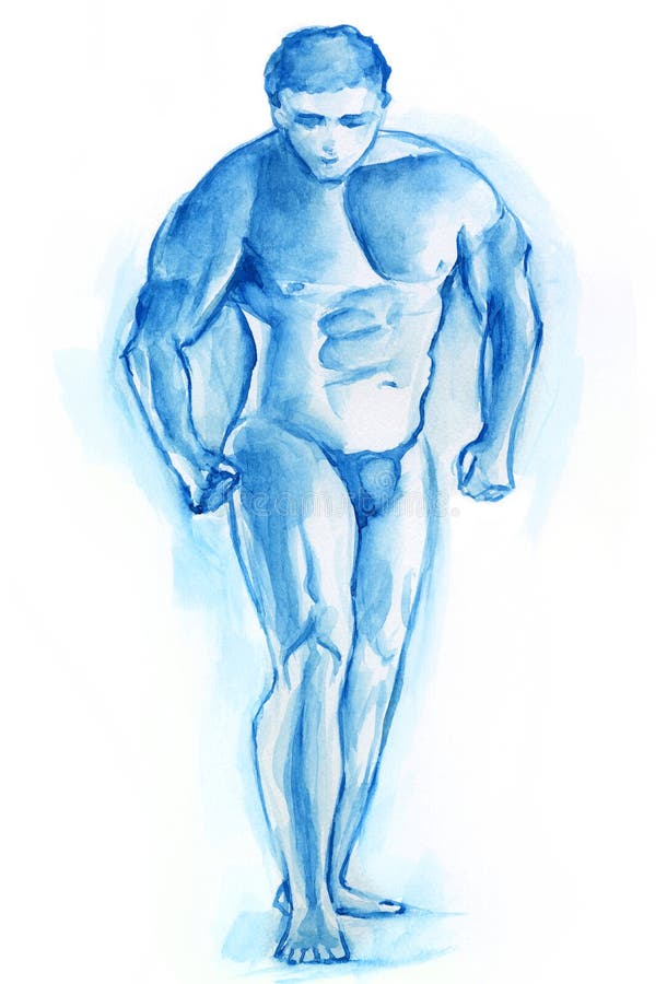 Bodybuilder Cometition Male Illustration in Blue stock illustration