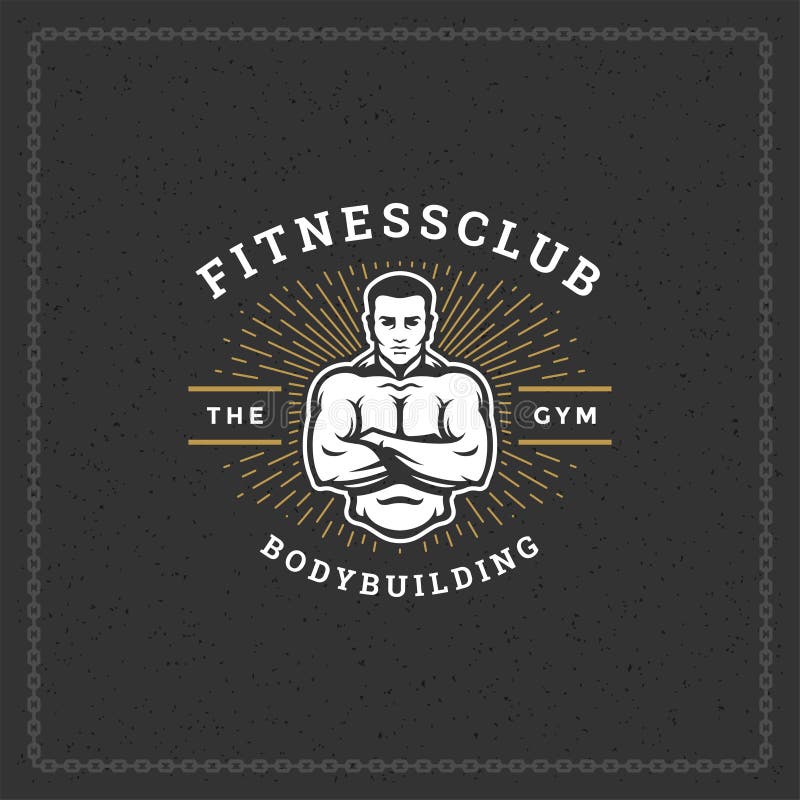 Bodybuilder Man Logo or Badge Vector Illustration Male Bodybuilding ...