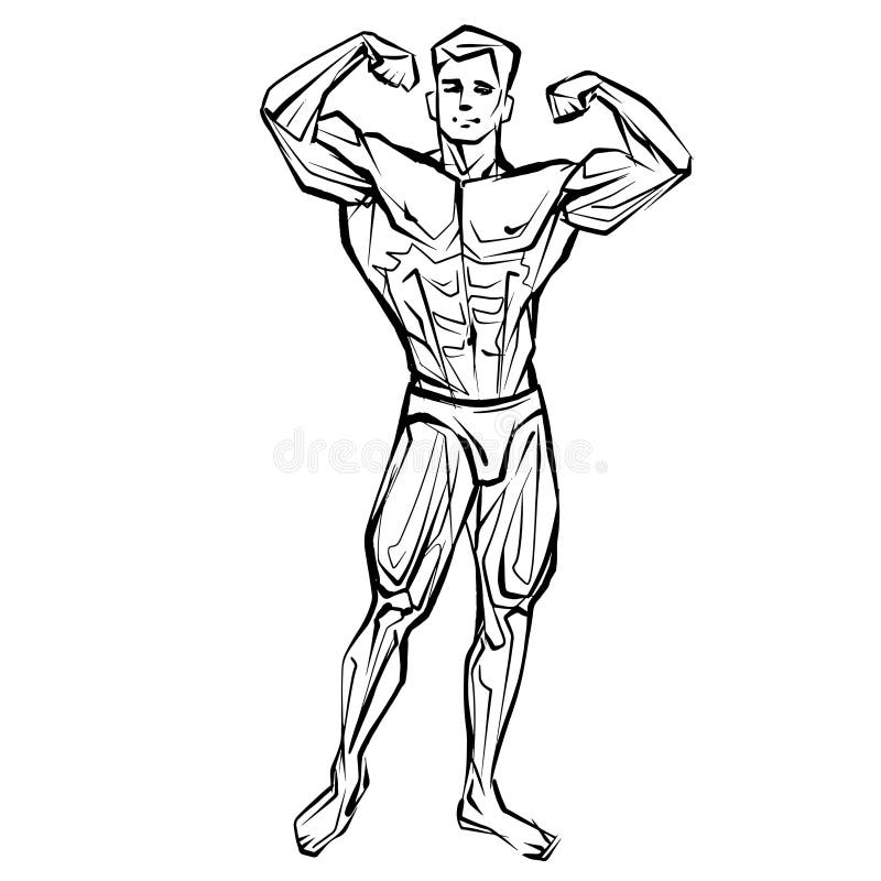 Bodybuilder muscle man fitness posing Black And... - Stock Illustration  [94737828] - PIXTA