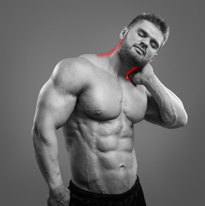 Bodybuilder neck pain stock photo. Image of health, holding 61058654