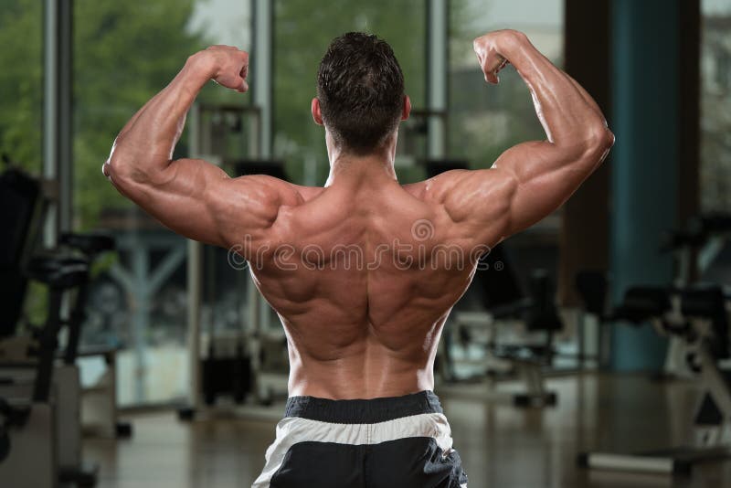 Bodybuilder Performing Rear Double Biceps Pose Stock Photo - Image of ...