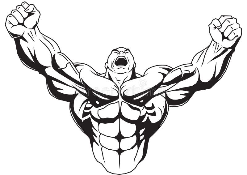 Bodybuilder raises muscular arms