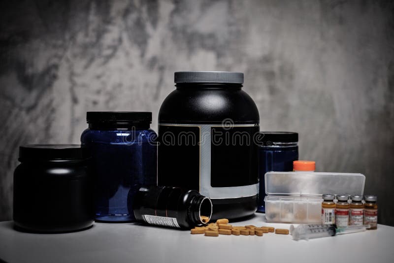 Workout Sport Nutrition Supplement Containers Stock Photo, Picture and  Royalty Free Image. Image 56305566.