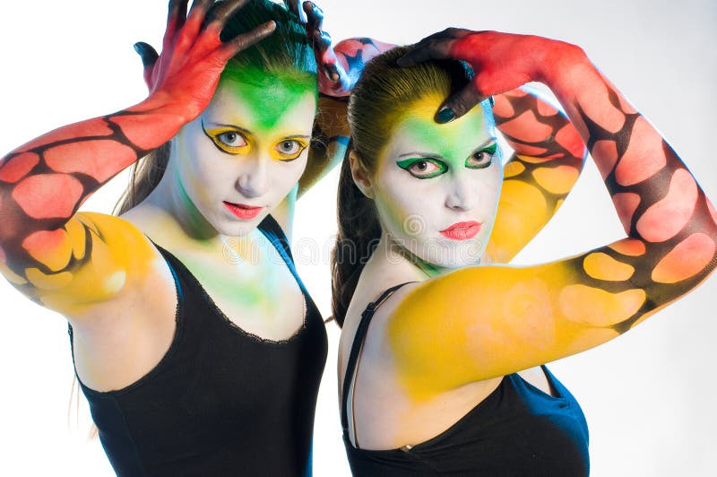 Bodypainting stock image. Image of friends, hands, face 18296503