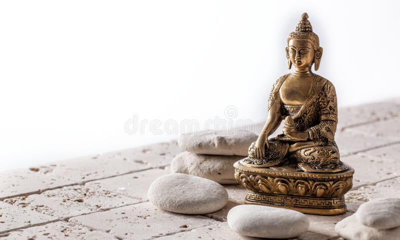 Boeddhisme en mindfulnesssymbool voor meditatie en welzijn, exemplaarruimte