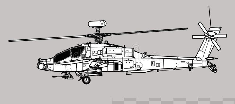 Boeing ah64d apache longbow agustawestland apache. dibujo vectorial del helicóptero de ataque. ilustración del vector