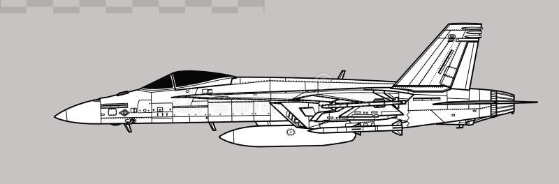 Boeing fa18e super avispón. dibujo vectorial de aviones de combate multirol. stock de ilustración