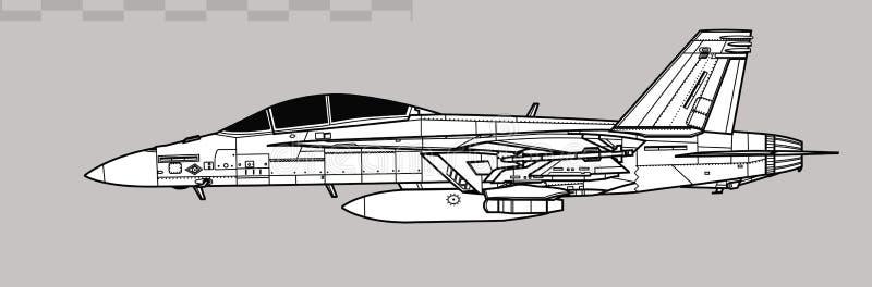 Boeing fa18f super avispón. dibujo vectorial de aviones de combate multirol. libre illustration