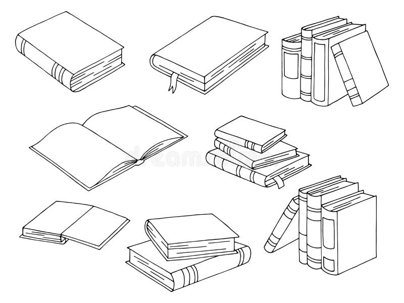 Boeken geplaatst de grafische zwarte wit geïsoleerde vector van de schetsillustratie royalty-vrije illustratie Boeken geplaatst de grafische zwarte wit geïsoleerde vector van de schetsillustratie royalty-vrije illustratie