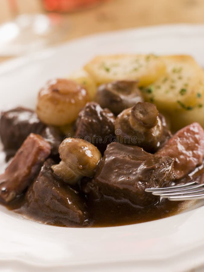 Close up Boeuf Borguignon with Saute Potatoes. Close up Boeuf Borguignon with Saute Potatoes