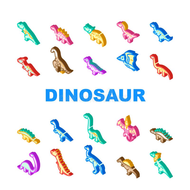 Bohaterka dinosaur jurassie ikony słodkie ustawiają wektor ilustracja wektor