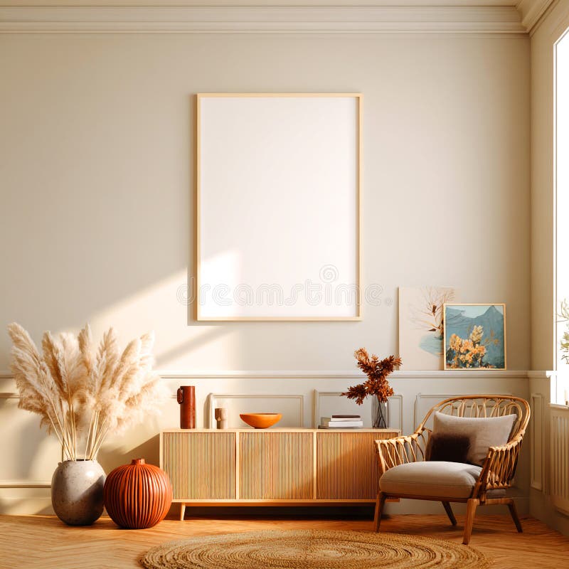 Picture of Transform the given small rustic room into a modern boho-style living ...